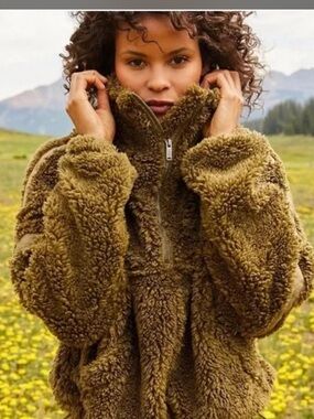 FP Movement by Free People Olive Sherpa Quarter-Zip Jacket